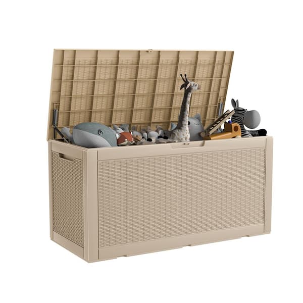 Suncast 122-Gallon Extra Large Resin Wicker Outdoor Storage Deck Box, Peppercorn, Made In The USA