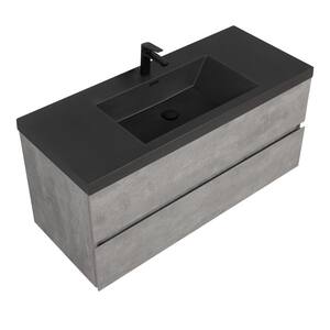 Lodi 48 in. W x 20 in. D x 16 in. H Single Floating Bathroom Vanity with Black Quartz Sand Top in Grey Assembled