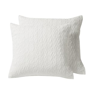 Emory White 2-Piece Waffle Jacquard Scroll Leaf Quilted Microfiber Euro Sham (Set of 2)