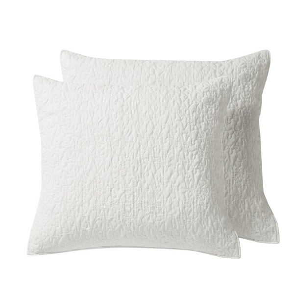 LEVTEX HOME Emory White 2-Piece Waffle Jacquard Scroll Leaf Quilted Microfiber Euro Sham (Set of 2)