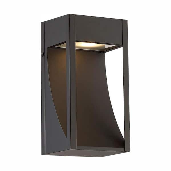Monticello 9.5 in. 1-Light Oil Rubbed Bronze Integrated LED Outdoor Wall Light Lantern Sconce with Etched Lens
