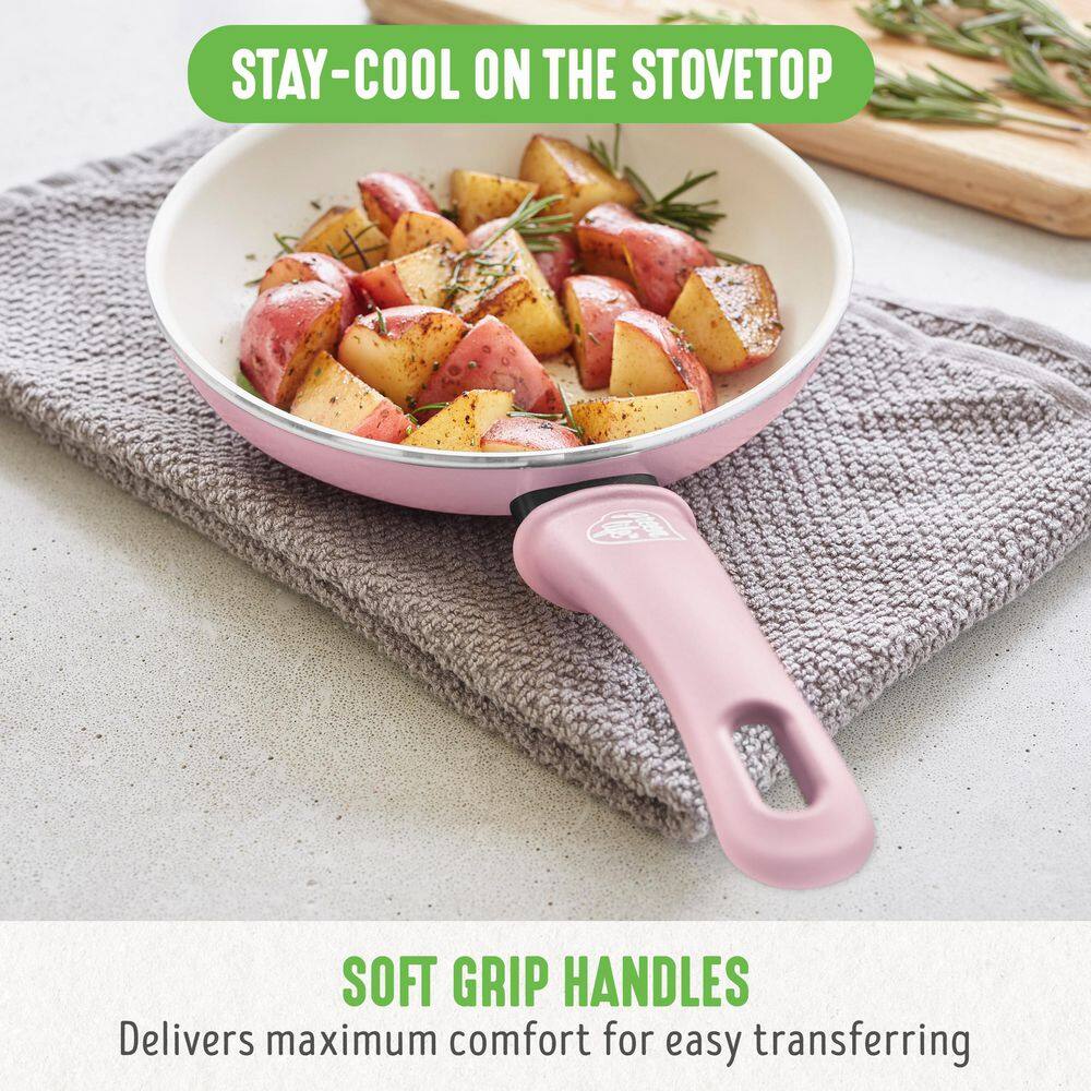 Soft Pink Aluminum Non-Stick Frypan Set with Ceramic Coating