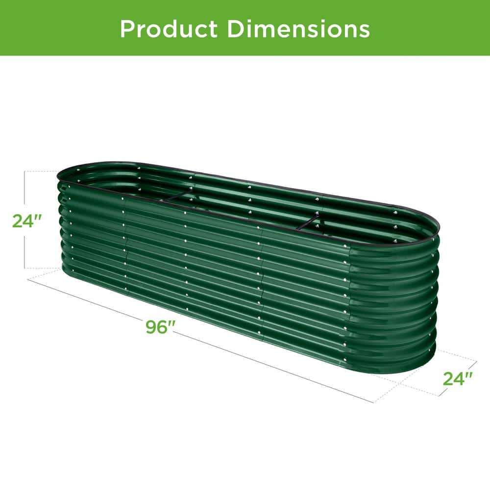 Dark Green 8x2x2ft Powder-Coated Steel Outdoor Raised Garden Bed