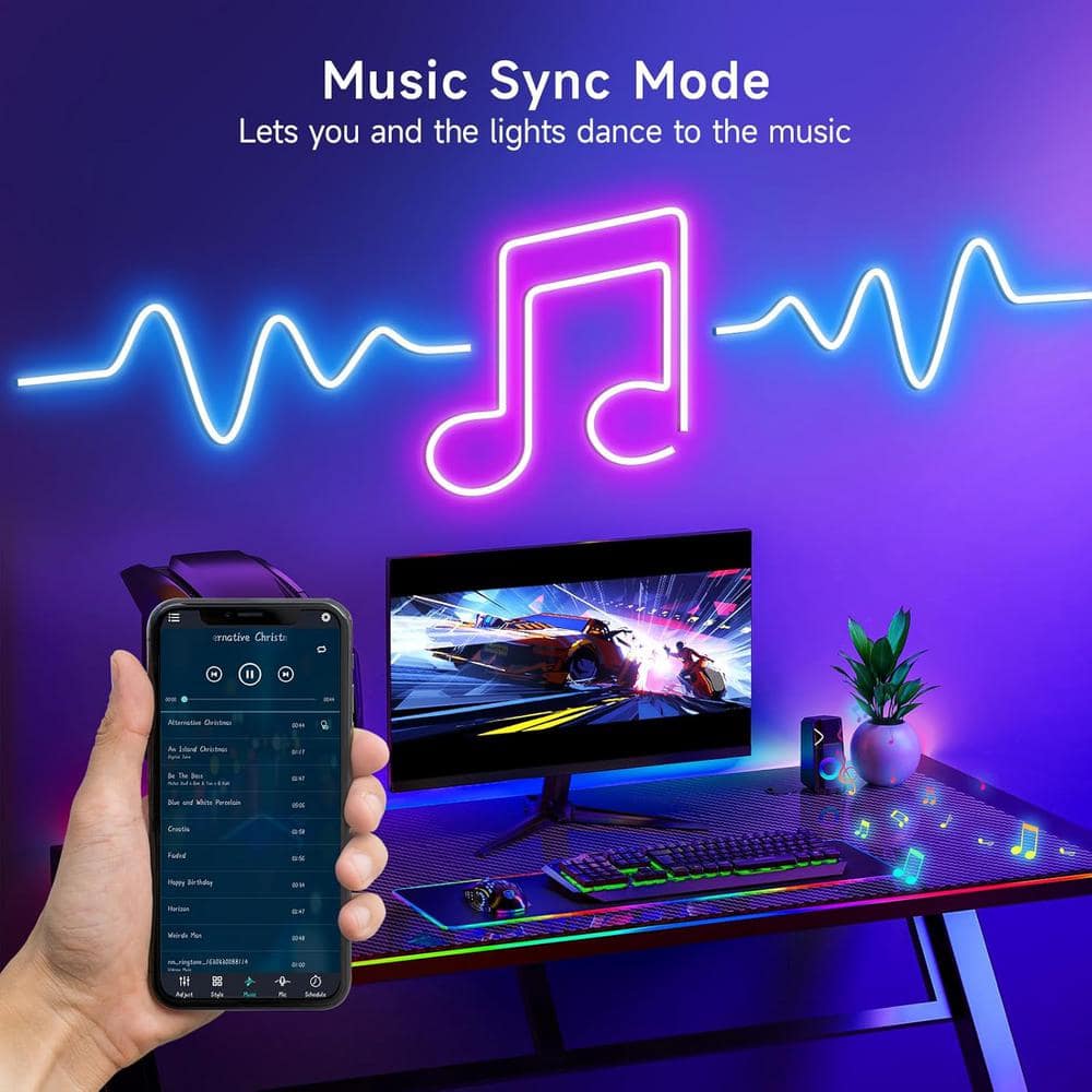 16.4ft RGB LED Neon Rope Lights with Music Sync