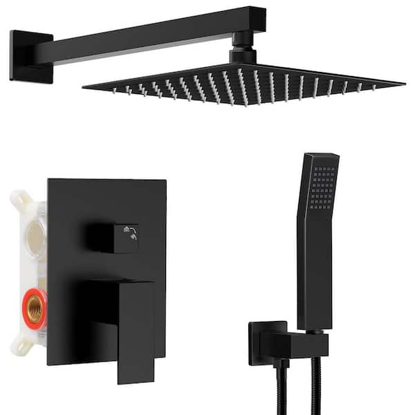 MTTCLE 1-Spray Square High Pressure Shower Faucet Set with Hand Shower in Matte Black