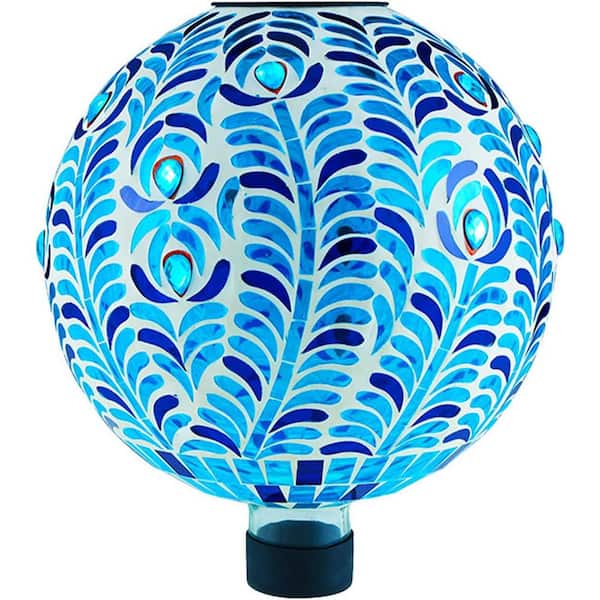 SenQWFa Solar Gazing Ball Blue 10 in. Mosaic Glass Gazing Globe with Solar Light for Patio Lawn Garden