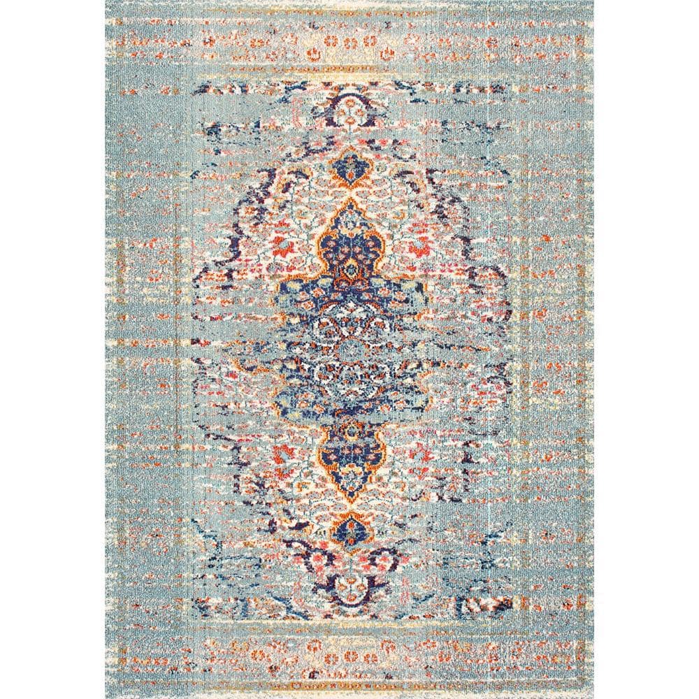 Elegant Gray Distressed Medallion 5' x 7' Synthetic Area Rug