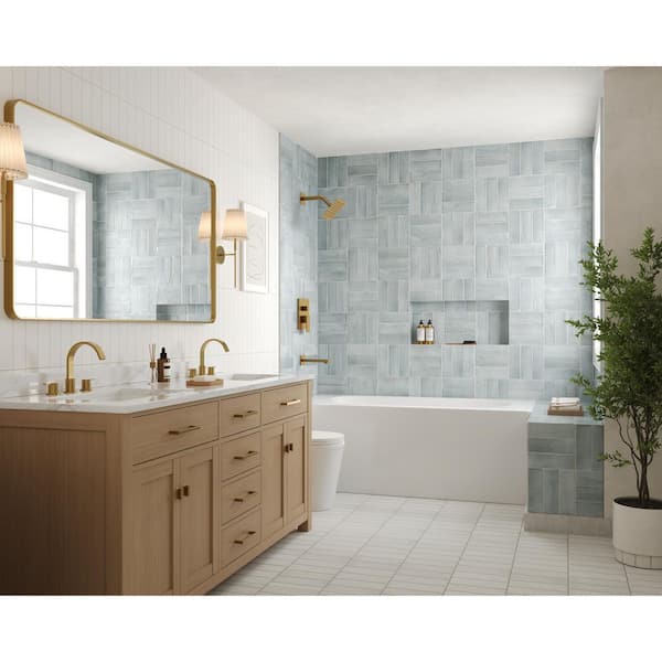 6 in. Modern Minimalist Square Single Handle 2-Spray Tub and Shower Faucet 2.5 GPM in Brushed Gold Valve Included