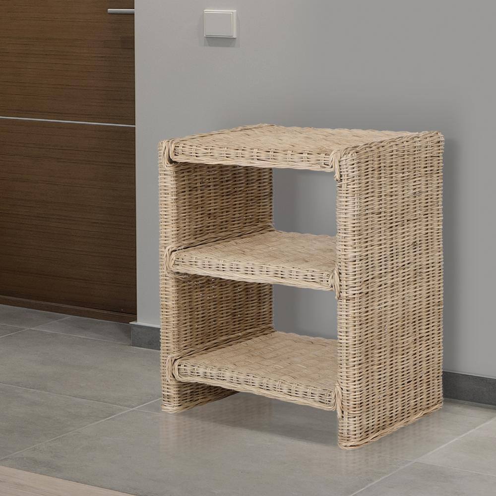 Natural Rattan and Mango Wood 3-Tier End Table