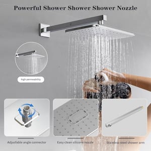 Luxurious Single Handle 2-Spray 11.53 in. Wall Mount Rectangle Shower Head with Hand Shower Faucet in Polished Chrome