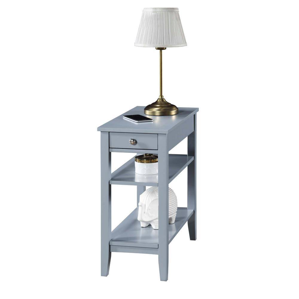 Gray Wood Rectangular Accent Table with Drawer and Shelves
