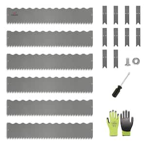 6 Pack 40" LX 8" H Galvanized Steel Garden Landscape Edging, Wavy Edge Lawn Border with Gloves and 10 Stakes(20FT Total)