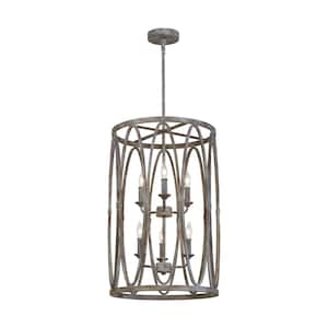 Sutton 6-Light Deep Abyss Rustic Farmhouse Hanging Drum Candlestick Chandelier with Open Oval Cage Shade