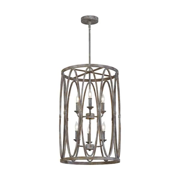 TIELLA Sutton 6-Light Deep Abyss Rustic Farmhouse Hanging Drum Candlestick Chandelier with Open Oval Cage Shade