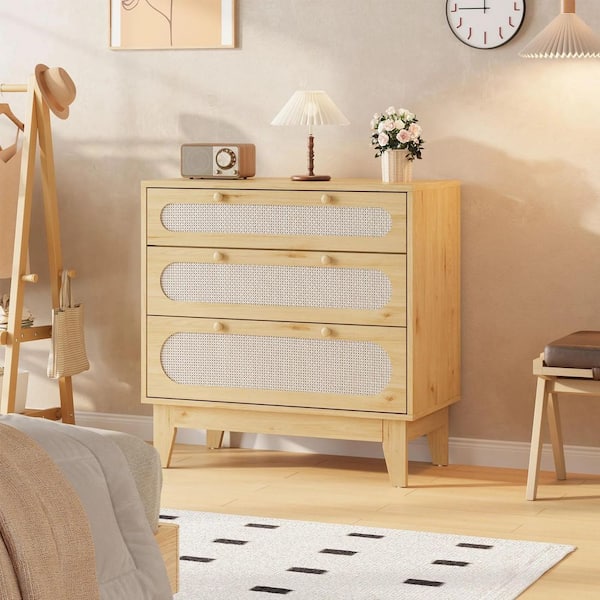 Garvee Rattan Nightstand with Drawers, Modern Large Bedside Table Night Stand for Bedroom, Chest of Drawers, Light Oak PHO_33T8E7JJ-YXY