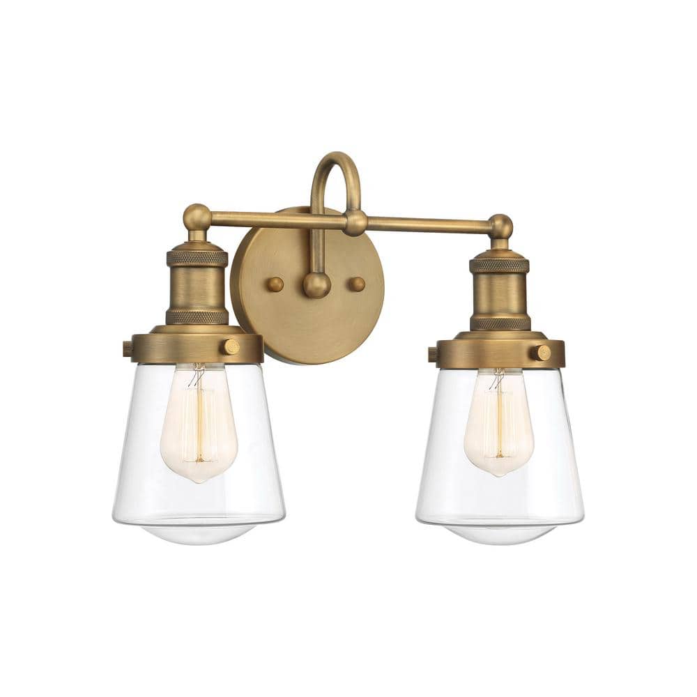 Taylor Old Satin Brass 2-Light Dimmable Vanity Fixture with Clear Glass Shades
