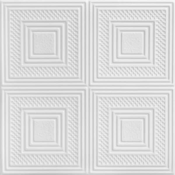 A La Maison Ceilings Nested Squares 1.6 ft. x 1.6 ft. Glue Up Foam Ceiling Tile in Plain White (21.6 sq. ft./case)