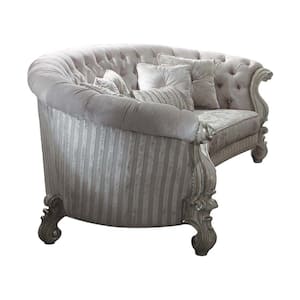 55 in. Rolled Arms Velvet Rectangle Button Tufted Sofa in. White