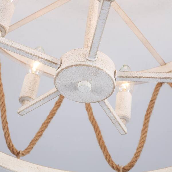 LWYTJO 19.68 in. 5-Light White Drum Metal Hemp Rope Semi-Flush