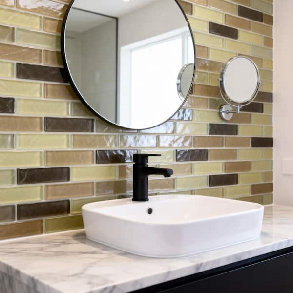 Cream and Brown 13 in. x 13 in. Textured Glass Wall and Pool Mosaic Tile (8 sq. ft./Case)