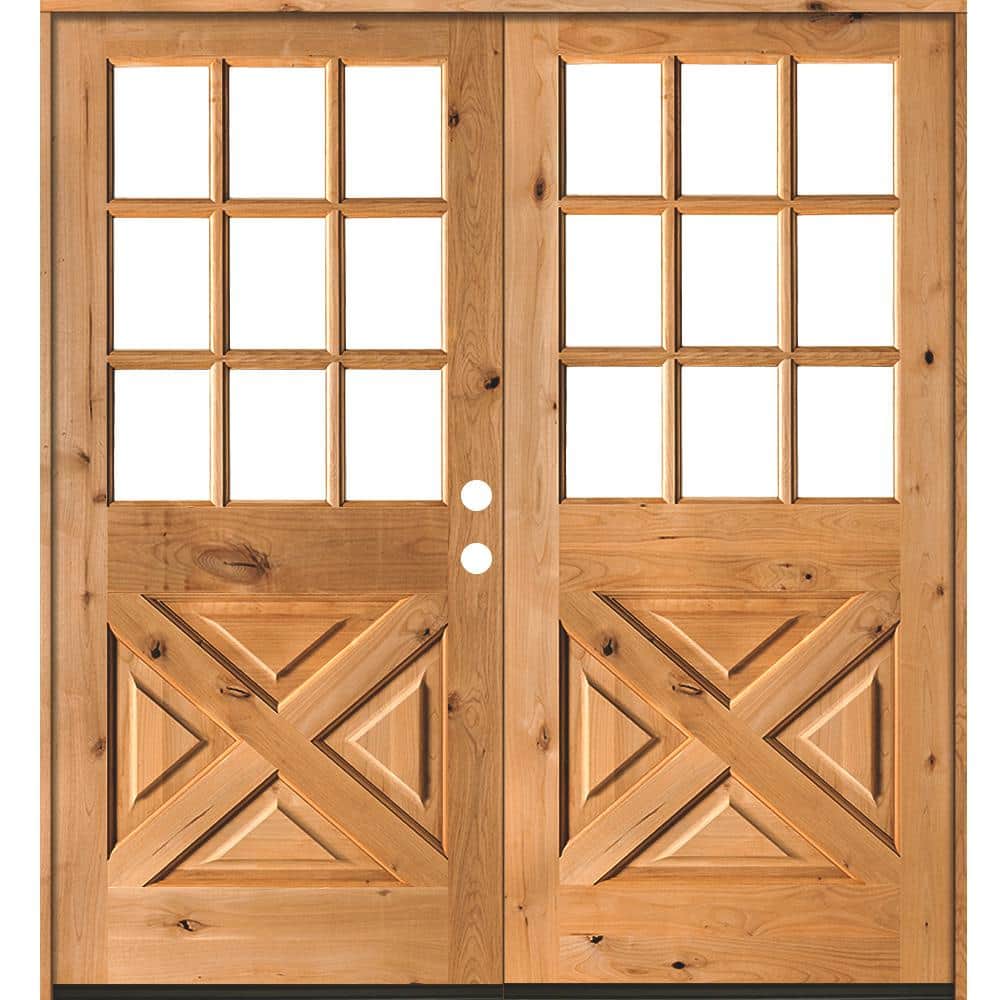 72 in. x 80 in. Knotty Alder 2 Panel Left-Hand/Inswing 1/2 Lite Clear Glass Clear Stain Double Wood Prehung Front Door price history on PriceWatchPro