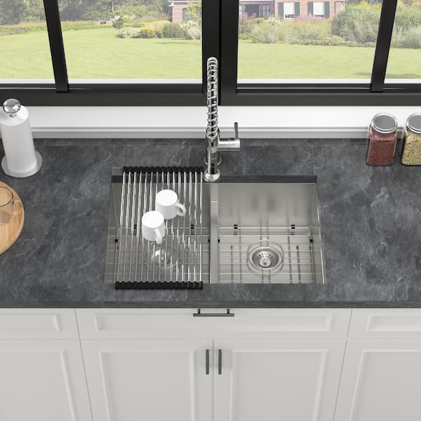 28in Double Bowl Kitchen Sink 16 Gauge with Two 10in Deep Basin
