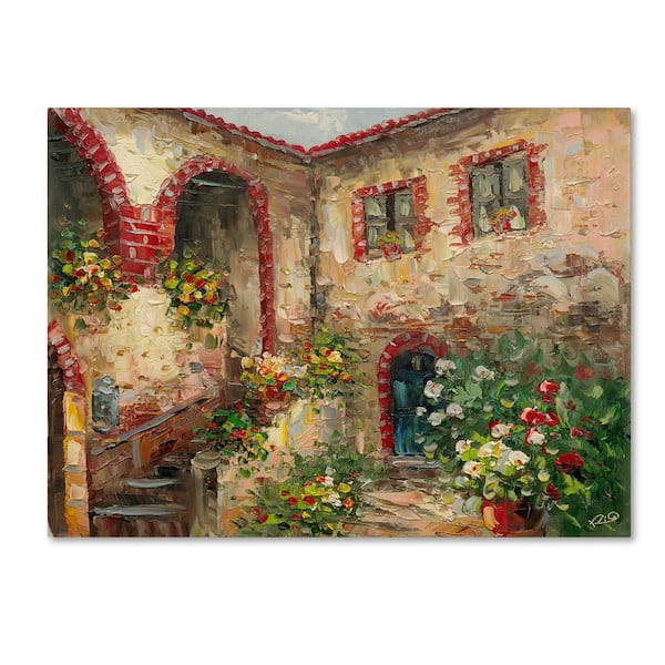 Trademark Fine Art 24 in. x 32 in. "Tuscany Courtyard" by Rio Printed Canvas Wall Art