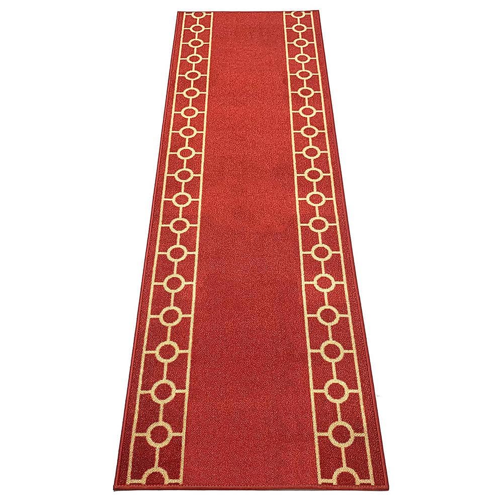 Custom Size Checkered Border Design Brown,Gray,Red Color Non-Slip Rubber  Backing-26 Inch WidexYour Choice of Length Runner Rug - On Sale - Bed Bath  & Beyond - 37897168
