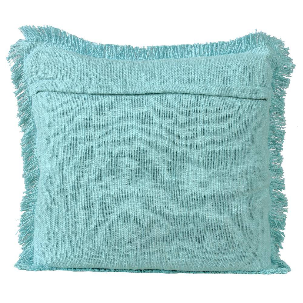 Aqua Blue Cotton Fringed 20" Square Throw Pillow
