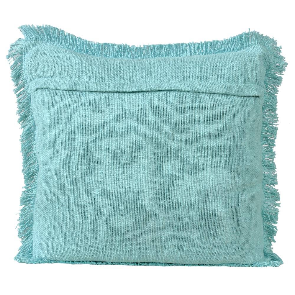 Aqua Blue Cotton Fringed 20" Square Throw Pillow