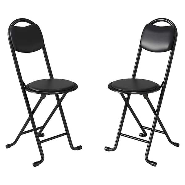 Metal Outdoor Folding Dining Chair Set with Black Cushion, Portable Padded Stool for Patio Living Room Office (2-Pack)