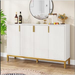 Modern White Particle Board 59 in. Kitchen Sideboard With Storage Cabinet for Living Room Kitchen Dining Room