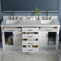 Hepburn 72 in. W x 22 in. D x 36 in. H Double Sink Freestanding Bath Vanity in White with Carrara Quartz Top