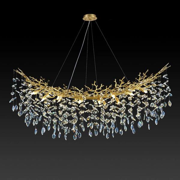 16-lights 55 in. Large Gold Tree Branch Crystal Chandelier,K9 Crystal Chandelier for Kitchen Island,Living Room, Bedroom