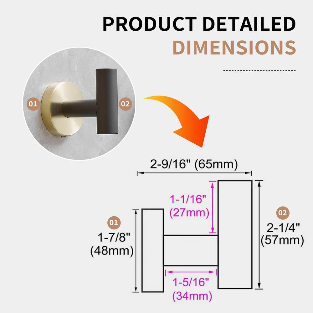 Modern Black and Gold Stainless Steel Wall Hooks, 4-Pack