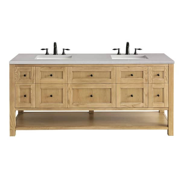 James Martin Vanities Breckenridge 72.0 in. W x 23.5 in. D x 34.2 in. H Bathroom Vanity in Light Oak with Eternal Serena Quartz Top