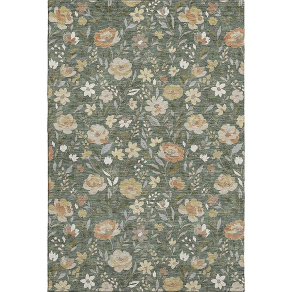 Mayfield Premium Machine Washable Abstract AMF2438 Basil 10 ft. x 14 ft. Area Rug