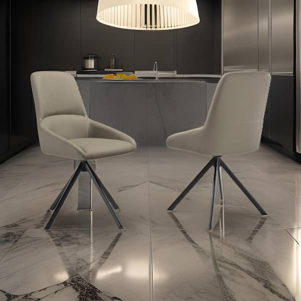 Benjara Taupe Gray and Black Faux Leather Metal Frame Dining Chair (Set of 2)