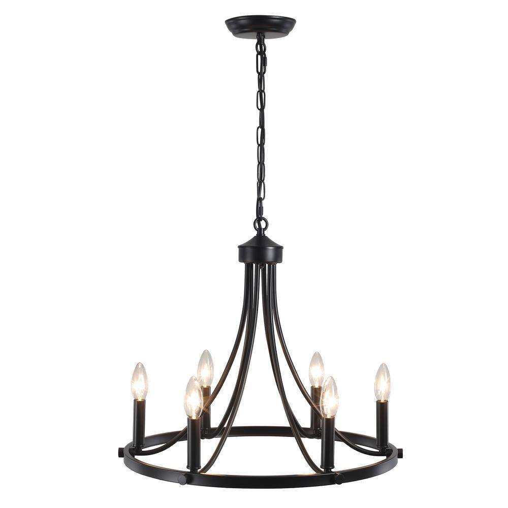 6-Light Black Farmhouse Wagon Wheel Chandelier Candle Style Light Fixture