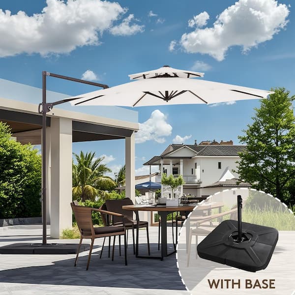 10 ft. Outdoor Patio Cantilever Umbrella with Weighted Base in Off-White
