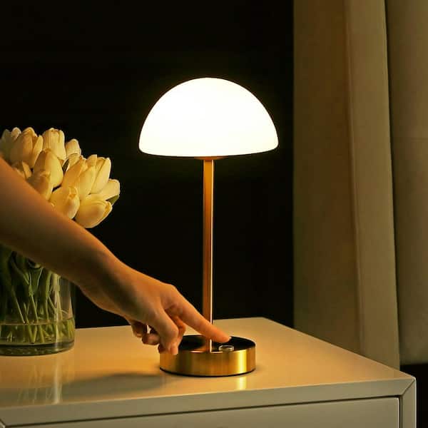 JONATHAN Y Xavier 12.5 in. Brass Gold/White Modern Minimalist Iron Rechargeable Integrated LED Table Lamp
