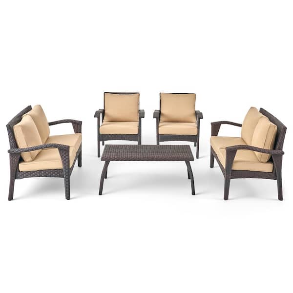 Honolulu Brown 5-Piece Metal Outdoor Patio Conversation Seating Set with Tan Cushions