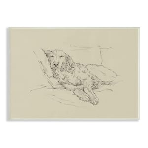 Retriever Napping Cushions Casual Monochromatic Dog Sketch by Ethan Harper Unframed Animal Art Print 19 in. x 13 in.