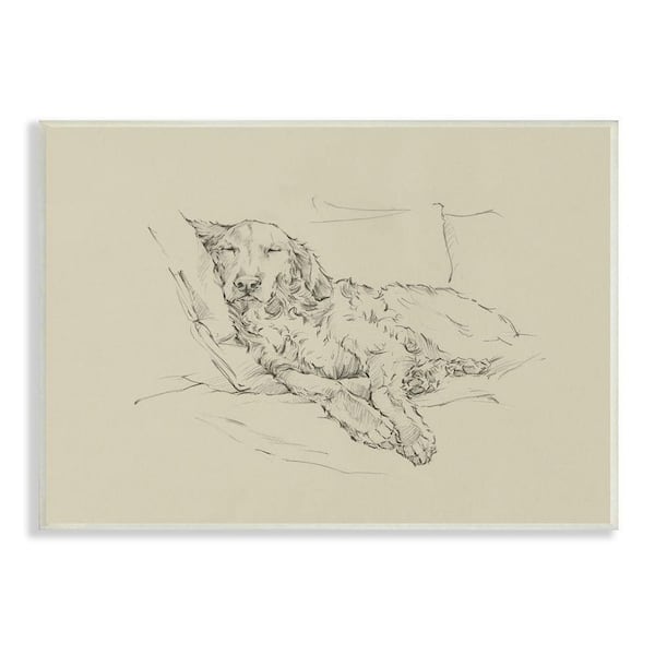 The Stupell Home Decor Collection Retriever Napping Cushions Casual Monochromatic Dog Sketch by Ethan Harper Unframed Animal Art Print 19 in. x 13 in.