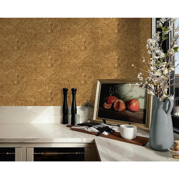 Cork Harbor Golden Vinyl Peel and Stick Wallpaper Roll (Covers 30.75 sq. ft.)
