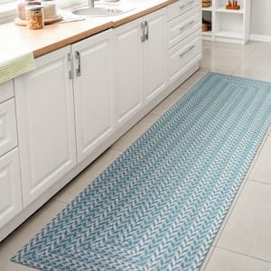 Chevron Aqua/Light Gray 2 ft. x 8 ft. Modern Concentric Square Indoor/Outdoor Area Rug