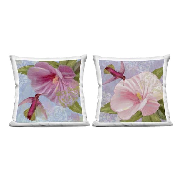Stupell Industries Hummingbirds and Poppy Bulbs Green Floral Polyester 18 in. x 18 in. Throw Pillow Set of 2