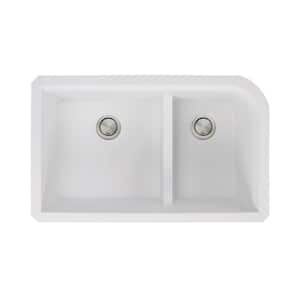 Radius Undermount Granite 32 in. 1-3/4 J-Shape Double Bowl Kitchen Sink in White