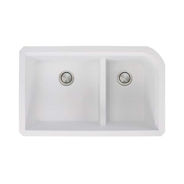 Transolid Radius Undermount Granite 32 in. 1-3/4 J-Shape Double Bowl Kitchen Sink in White