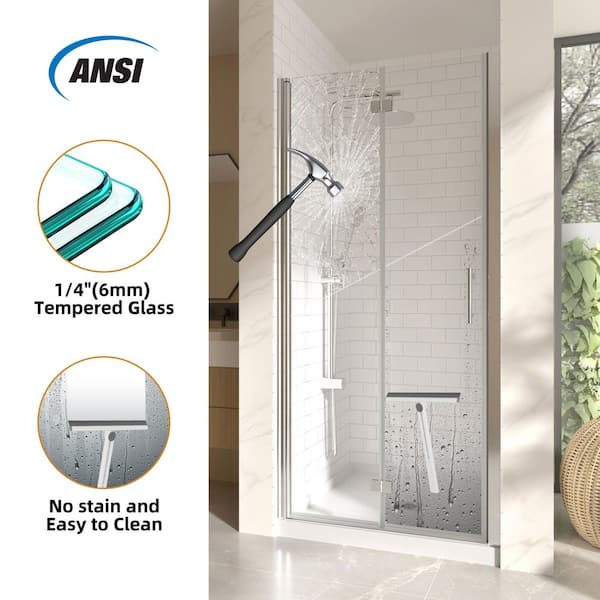 ACE DECOR Frameless Pivot Bifold Glass Shower Door, 34-35.4 in